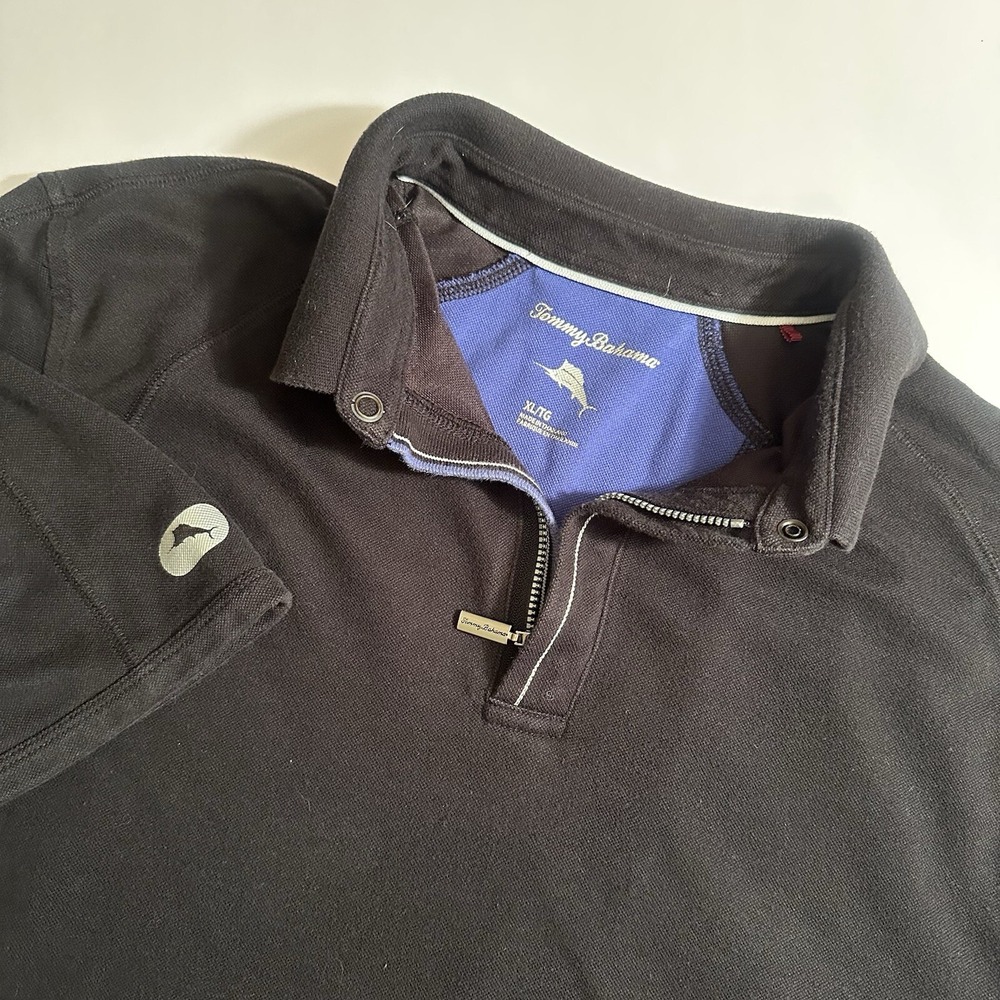 Tommy Bahama Black Polo with Zipper  Snap Button Size XL